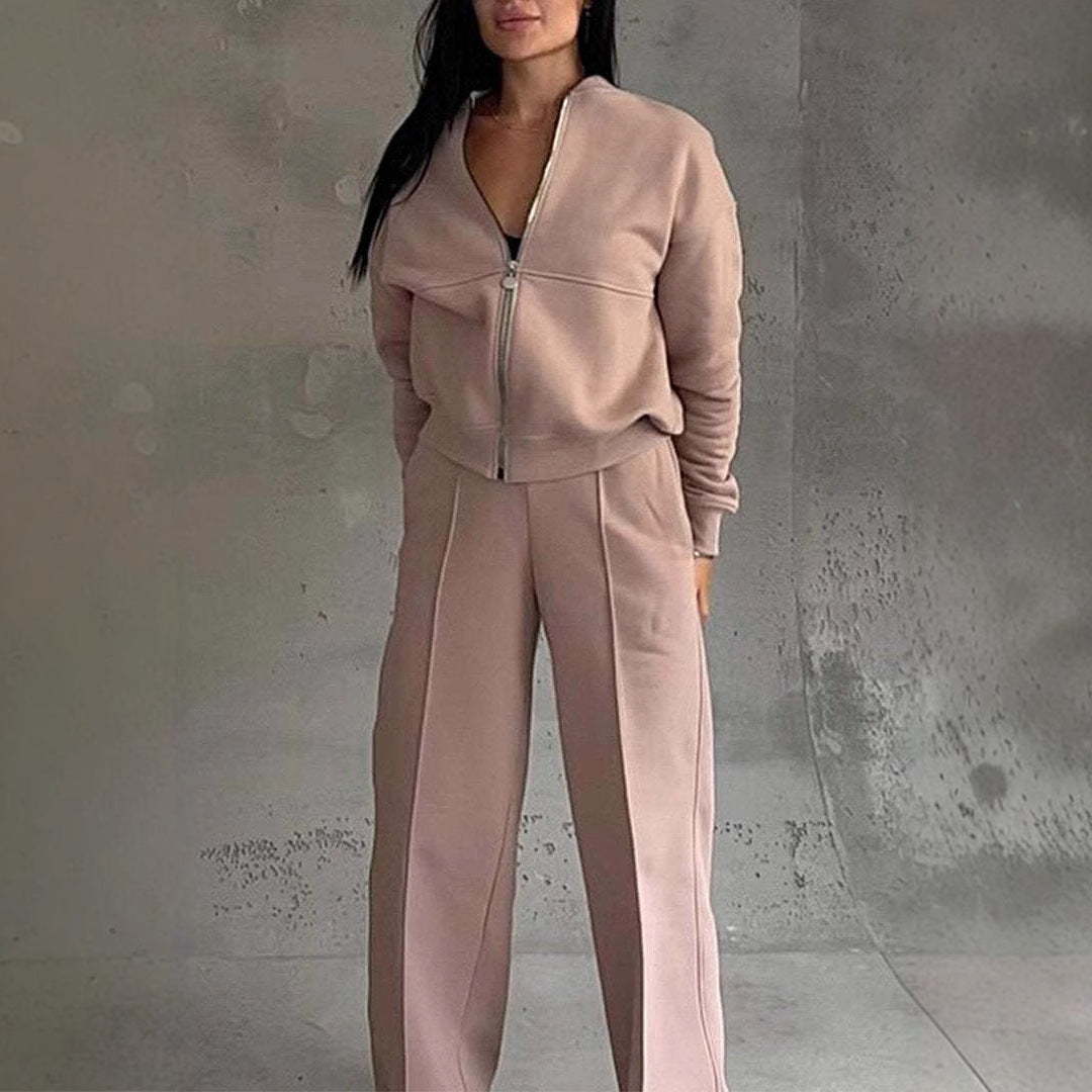 Ensemble FOLA, Veste Zippée et Pantalon Large Rose