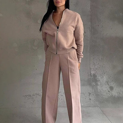 Ensemble FOLA, Veste Zippée et Pantalon Large Rose
