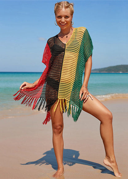 Blouse de Plage Femme – Maille Colorée Ajourée Multicolore Vivant Taille unique