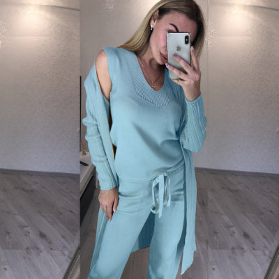 Ensemble Tricot Femme 3 Pièces – Élégance Décontractée pour les Journées Fraîches