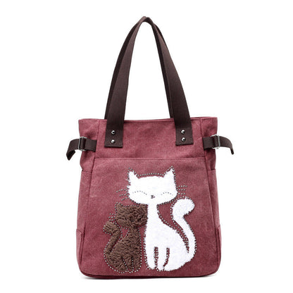 Sac en Toile avec Chat Mignon Appliqué