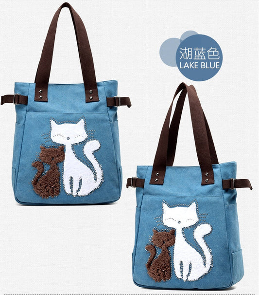 Sac en Toile avec Chat Mignon Appliqué