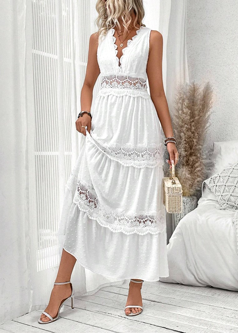 Robe Longue Blanche Dentelle Chic