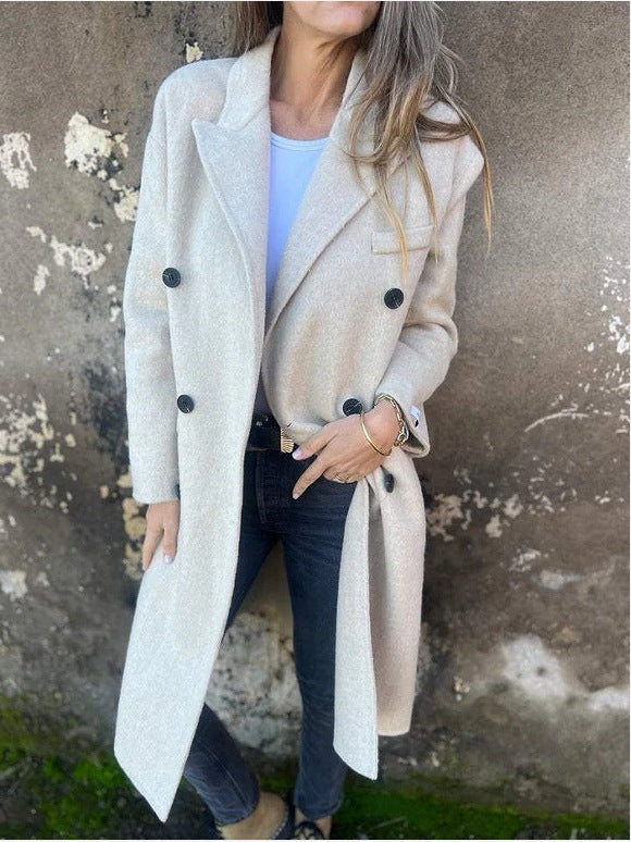 Veste mi-longue femme double boutonnage chic