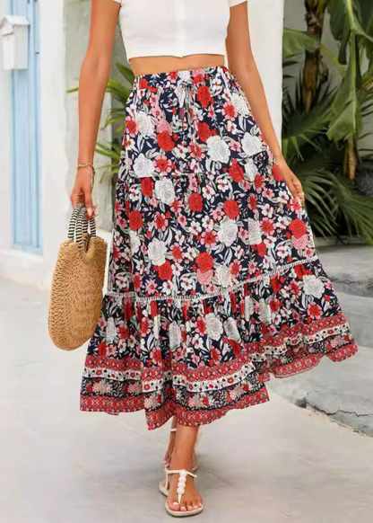 Jupe Longue Bohème en Viscose Rouge