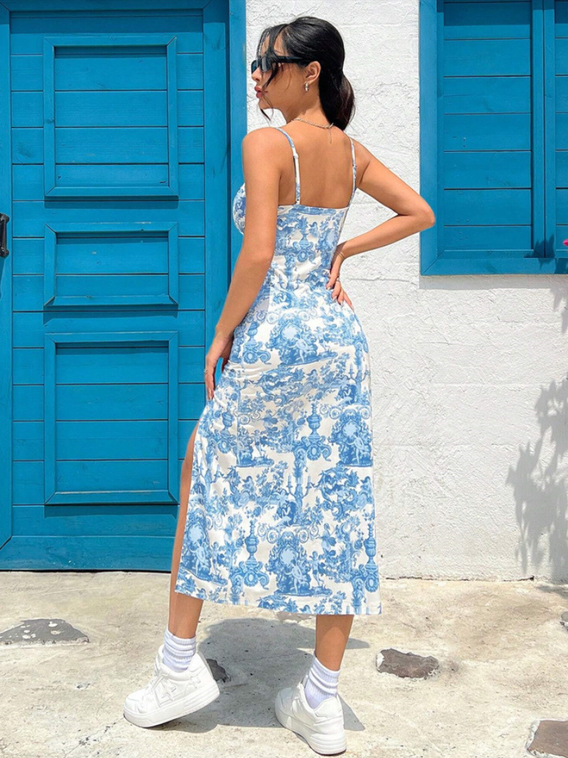 Robe Imprimée à Longue Droite