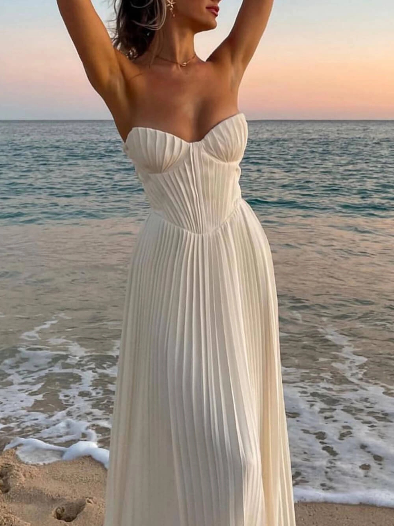 Robe Mode Élégante Sans Manches à Plis et Col V