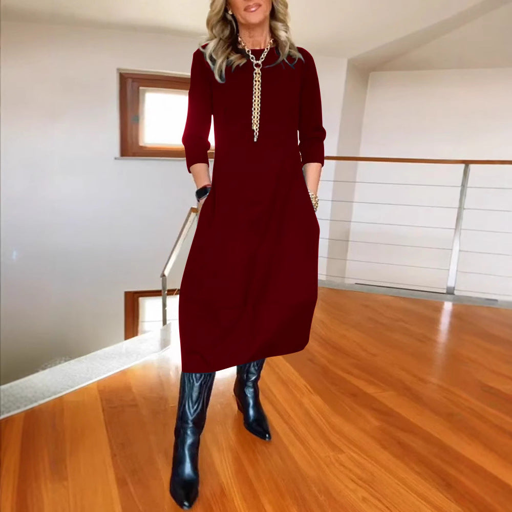 Robe Midi Élégance Intemporelle à Manches Trois-Quarts
