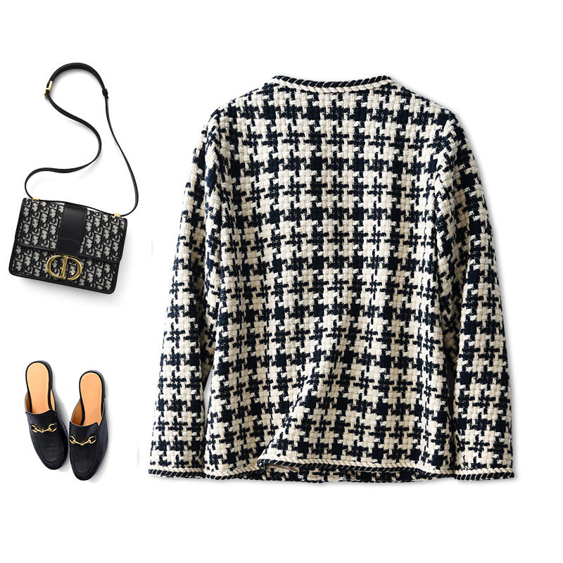 Veste Élégance – Blazer court à motif pied-de-poule