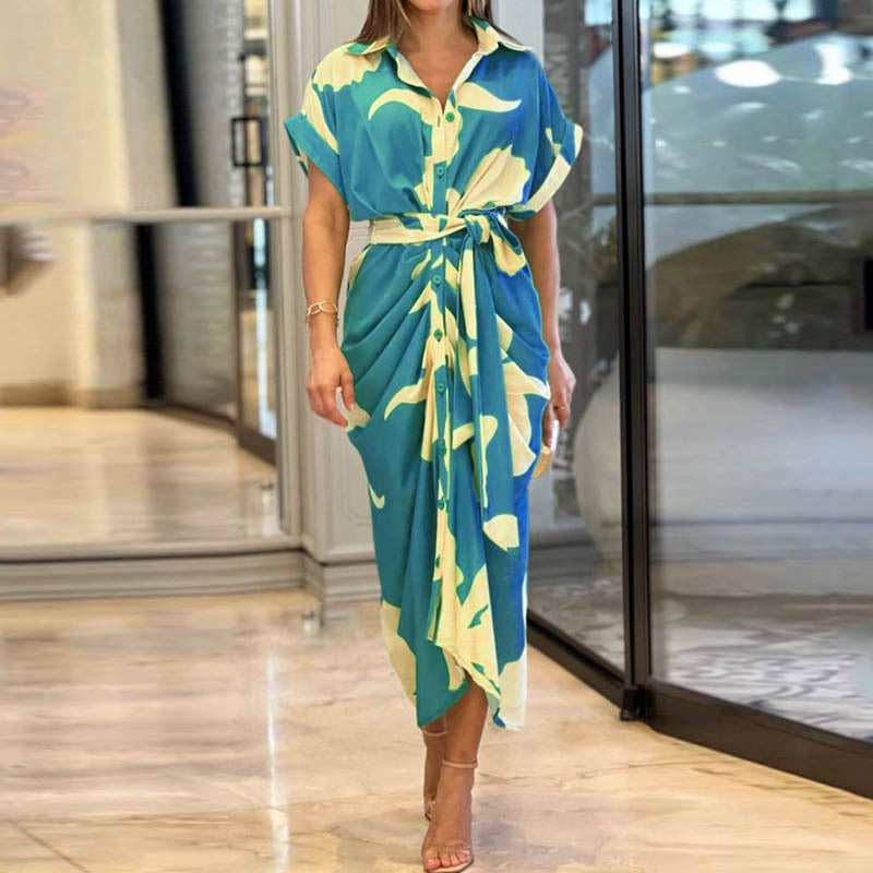Robe Chemise Imprimée Taille Haute