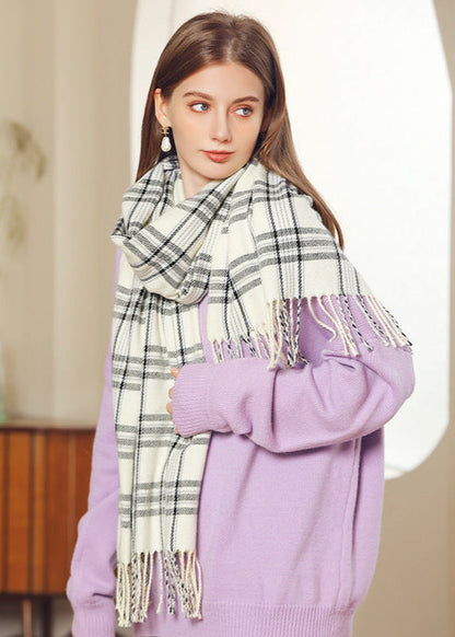 Écharpe imprimée douce à carreaux Beige