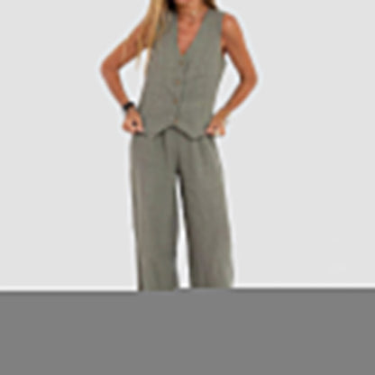 Ensemble Veste d'Été - Top Sans Manches et Pantalon Droit