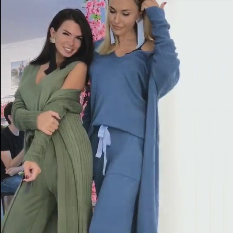 Ensemble Tricot Femme 3 Pièces – Élégance Décontractée pour les Journées Fraîches