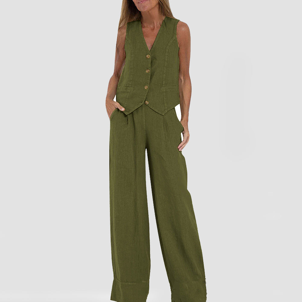 Ensemble Veste d'Été - Top Sans Manches et Pantalon Droit