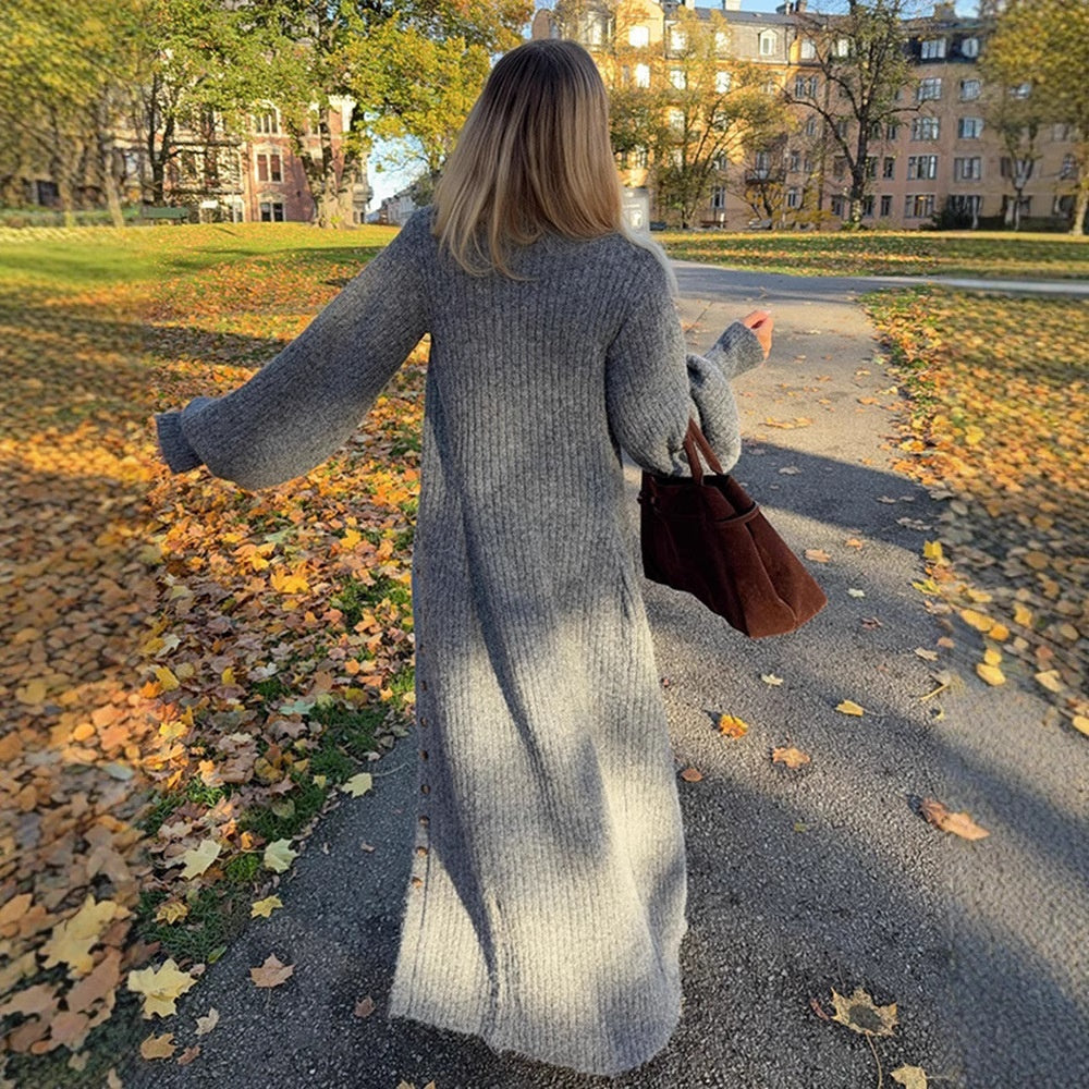 Cardigan Long en Maille Grise Décontracté