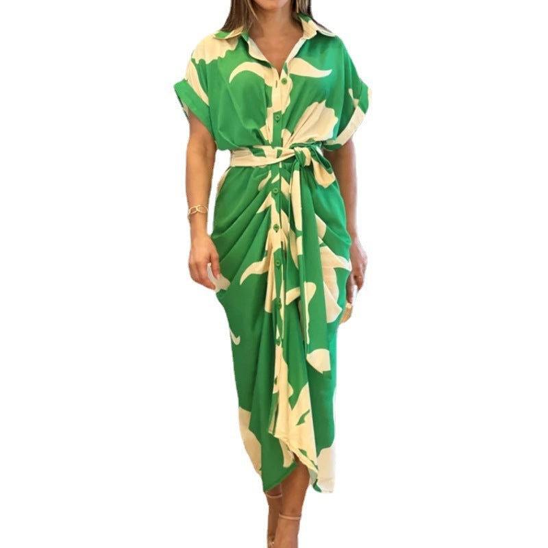 Robe Chemise Imprimée Taille Haute