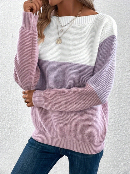 Pull Tricoté à Col Rond avec Détails en Tricot pour Femme
