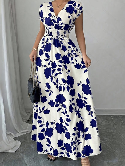 Robe Longue Élégante d’Été Col V Cache-Cœur