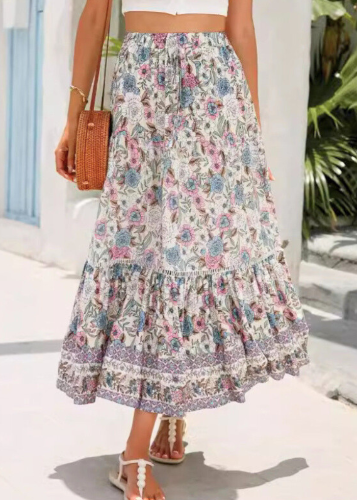 Jupe Longue Bohème en Viscose Abricot