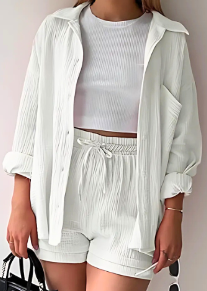 Chemise & Shorts Ensemble 2 pièces lin léger Blanc