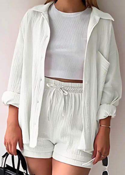 Chemise & Shorts Ensemble 2 pièces lin léger Blanc