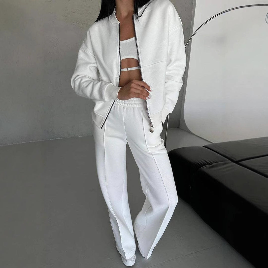 Ensemble FOLA, Veste Zippée et Pantalon Large Blanc