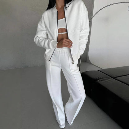 Ensemble FOLA, Veste Zippée et Pantalon Large Blanc