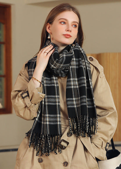 Écharpe imprimée douce à carreaux Noir
