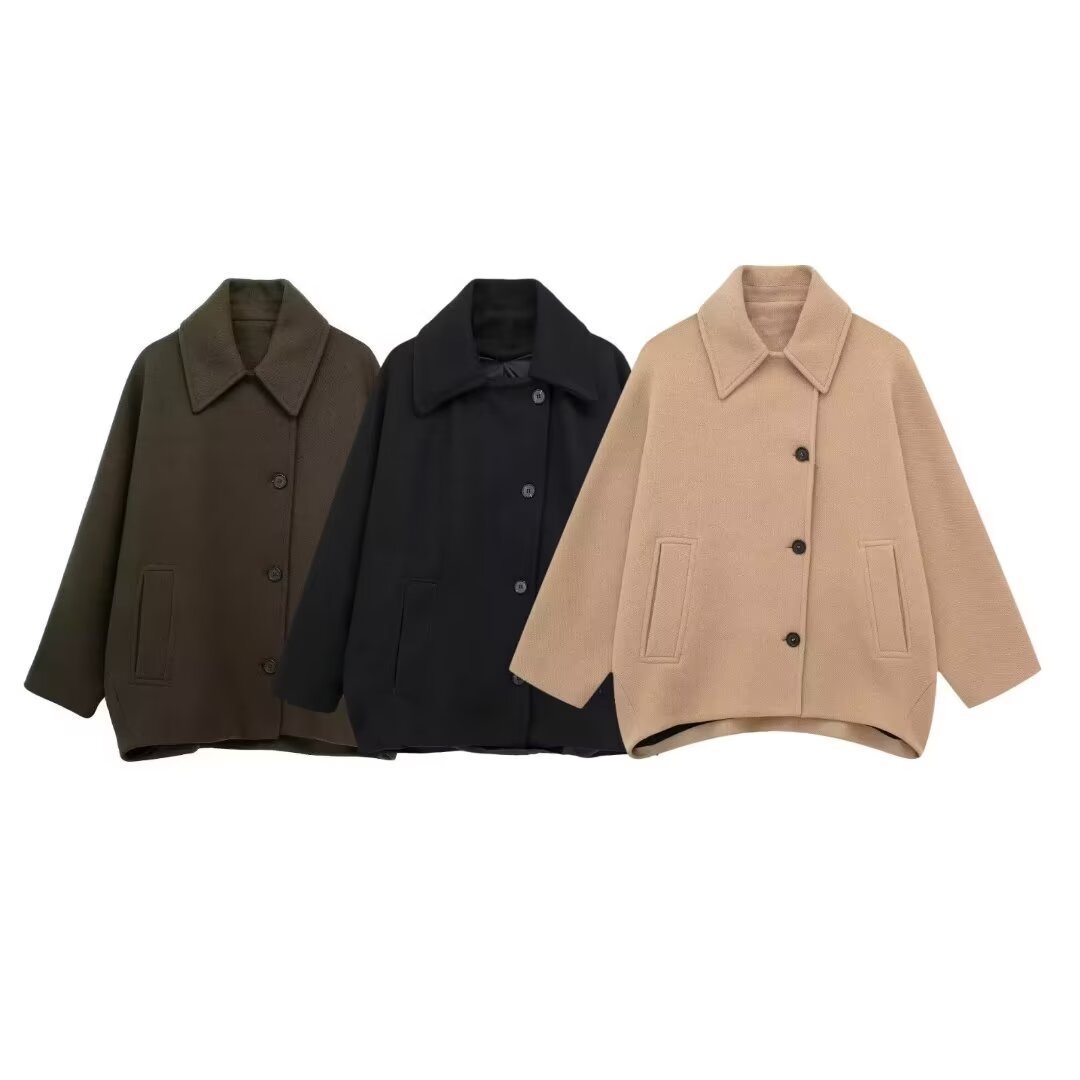 Manteau Court en Laine Mélangée – Charme Automnal