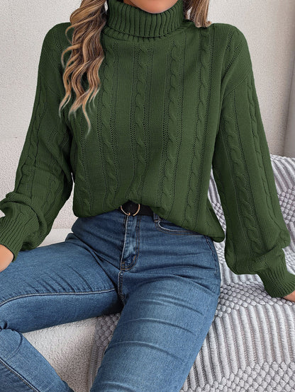 Pull col roulé uni à manches longues – Élégance et confort