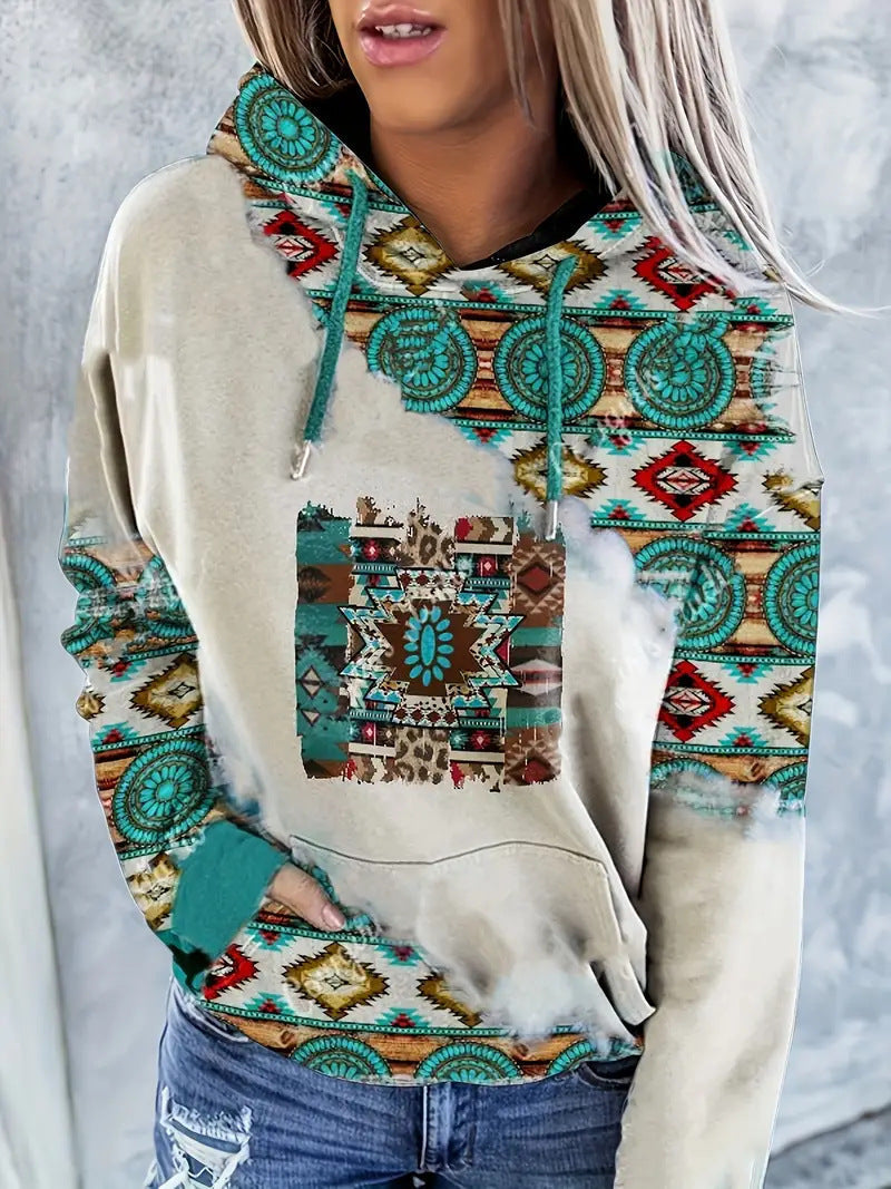 Hoodie Élisa Style Ethnique Bleu Clair