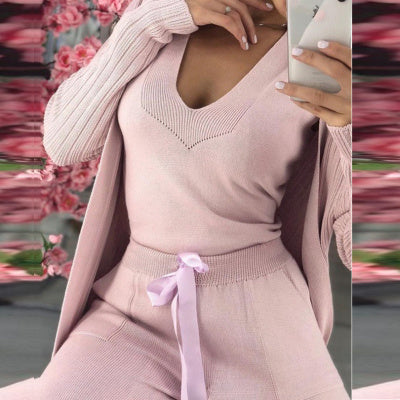 Ensemble Tricot Femme 3 Pièces – Élégance Décontractée pour les Journées Fraîches