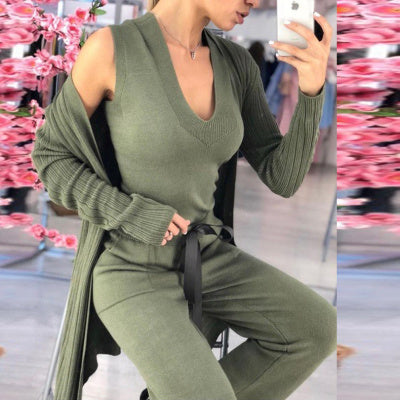 Ensemble Tricot Femme 3 Pièces – Élégance Décontractée pour les Journées Fraîches