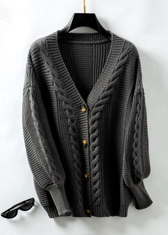 Gilet femme vintage tricot boutonné Gris foncé