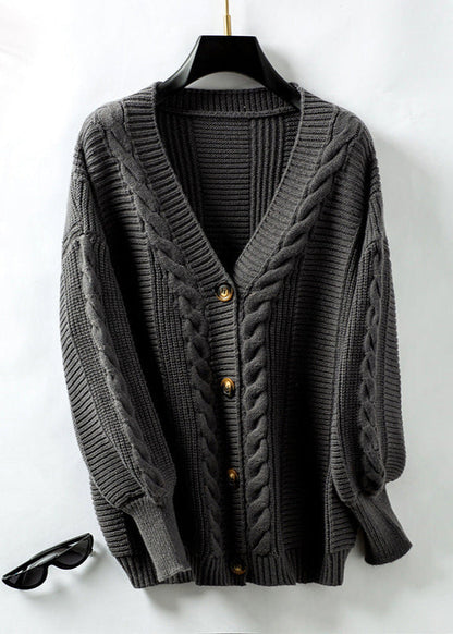 Gilet femme vintage tricot boutonné Gris foncé