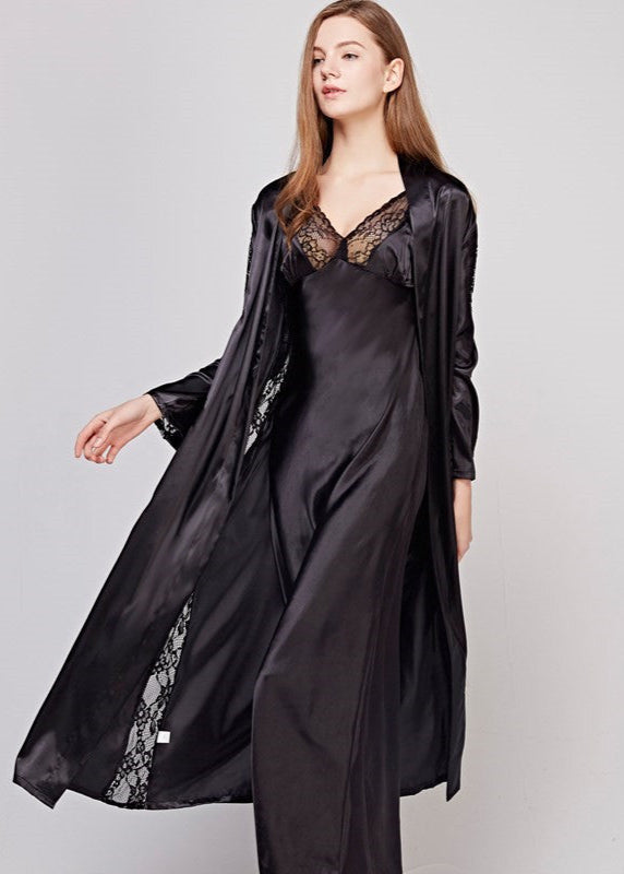 Pyjama Satiné 2 Pièces Élégant Noir