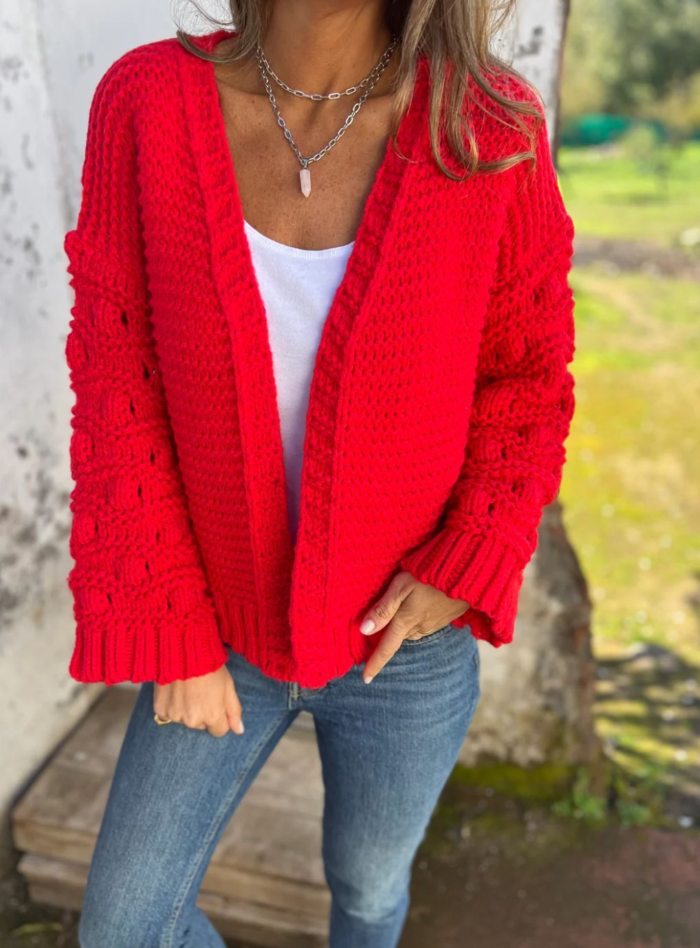Cardigan Hiver Uni Femme – Élégance Chaleureuse Rouge