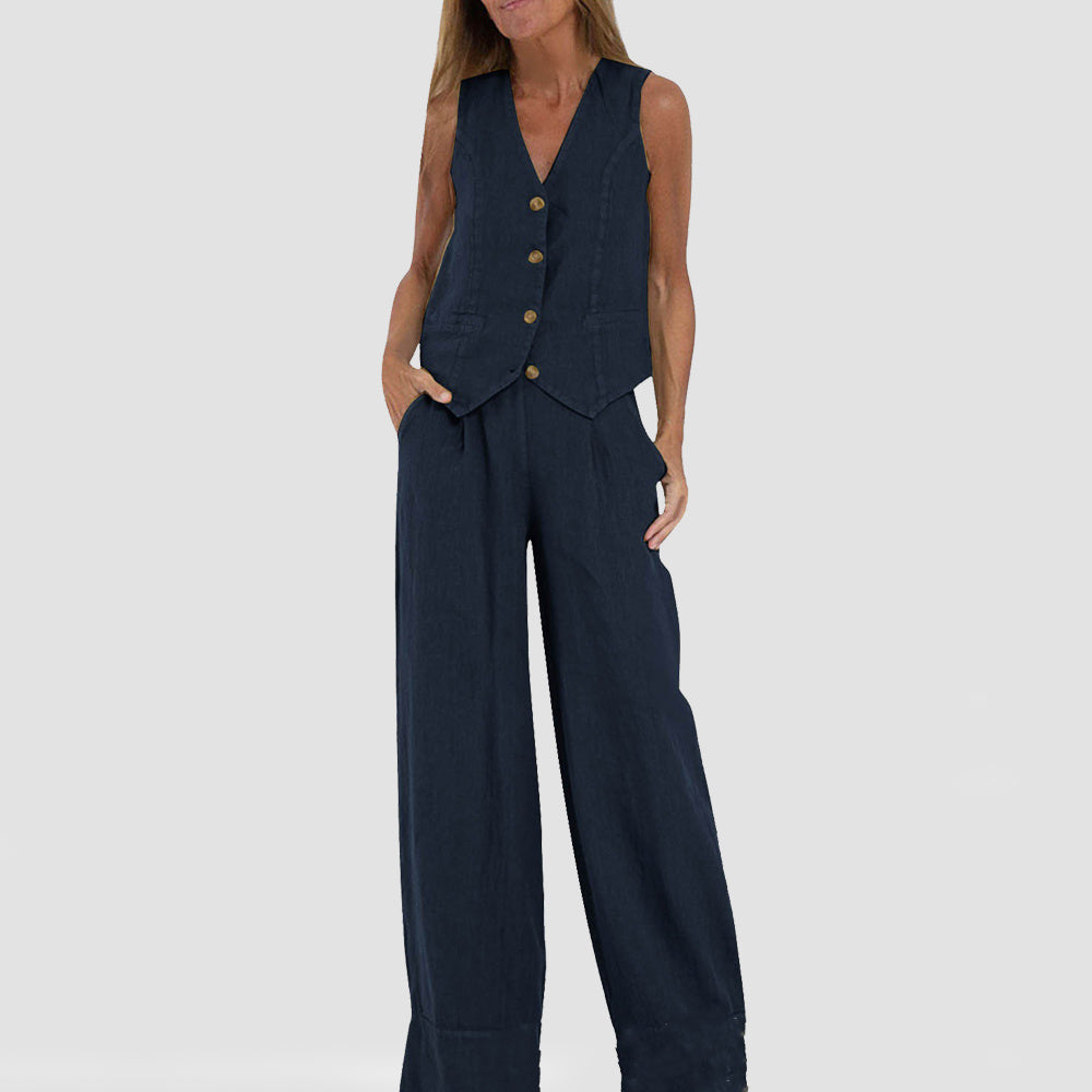 Ensemble Veste d'Été - Top Sans Manches et Pantalon Droit