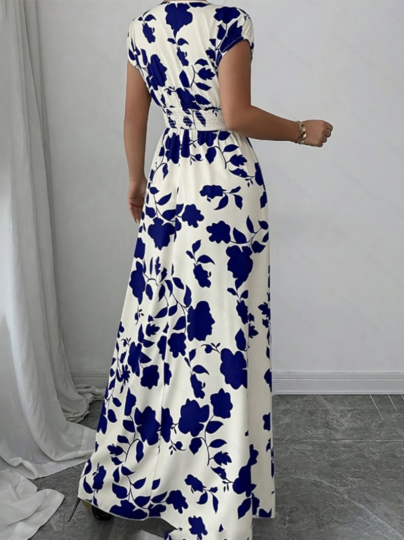 Robe Longue Élégante d’Été Col V Cache-Cœur
