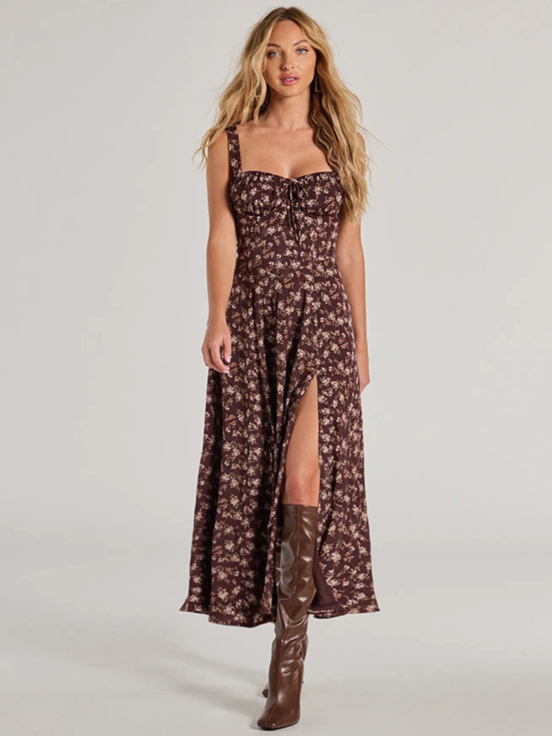 Robe Dos Nu Fendue Fleurie
