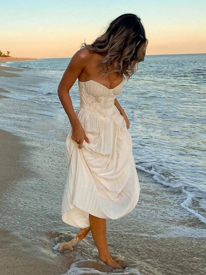 Robe Mode Élégante Sans Manches à Plis et Col V