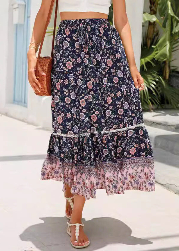 Jupe Longue Bohème en Viscose Bleu