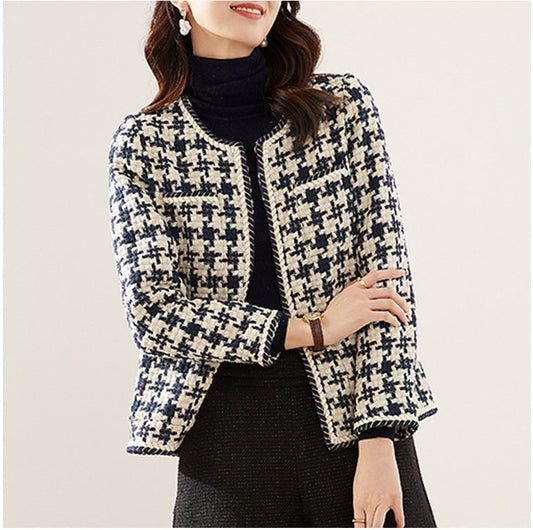 Veste Élégance – Blazer court à motif pied-de-poule