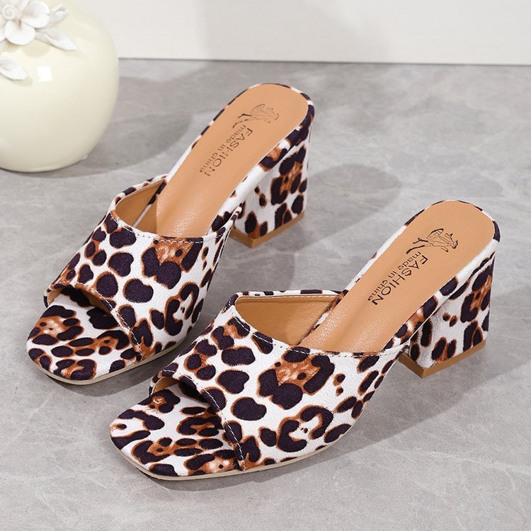 Mules à Talon Carré Léopard