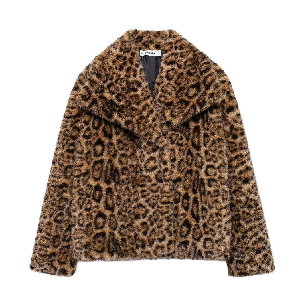 Veste duveteuse en fausse fourrure pour femme Imprimé Léopard Clair