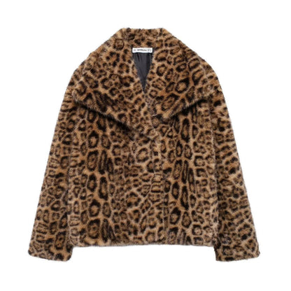 Veste duveteuse en fausse fourrure pour femme Imprimé Léopard Clair