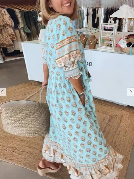 Robe Bohème à Manches Lanternes et Volants