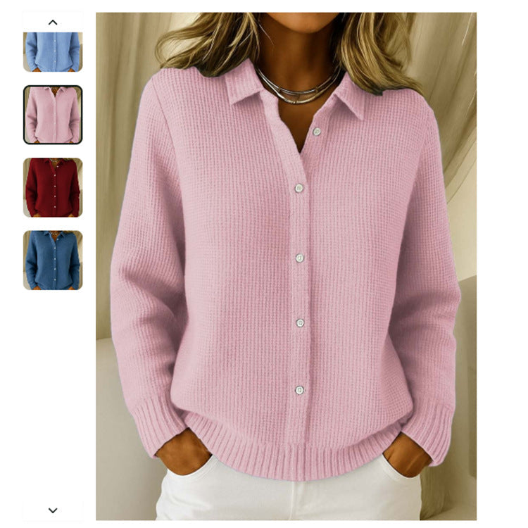 Pull boutonné texturé à col classique pour femme – style élégant et confortable