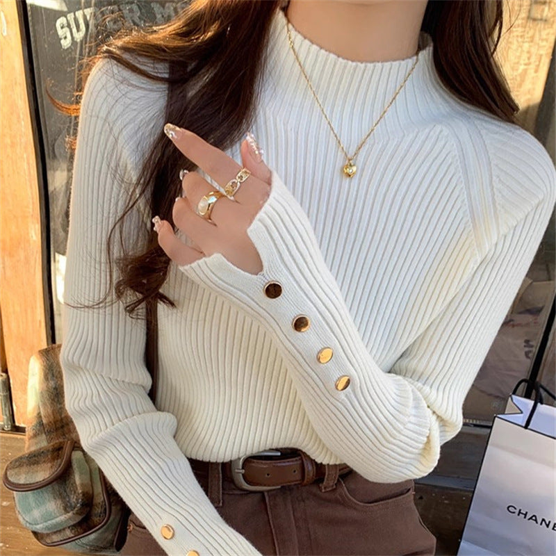 Pull Aroura Élégante et semi-col montant tendance Blanc Taille unique