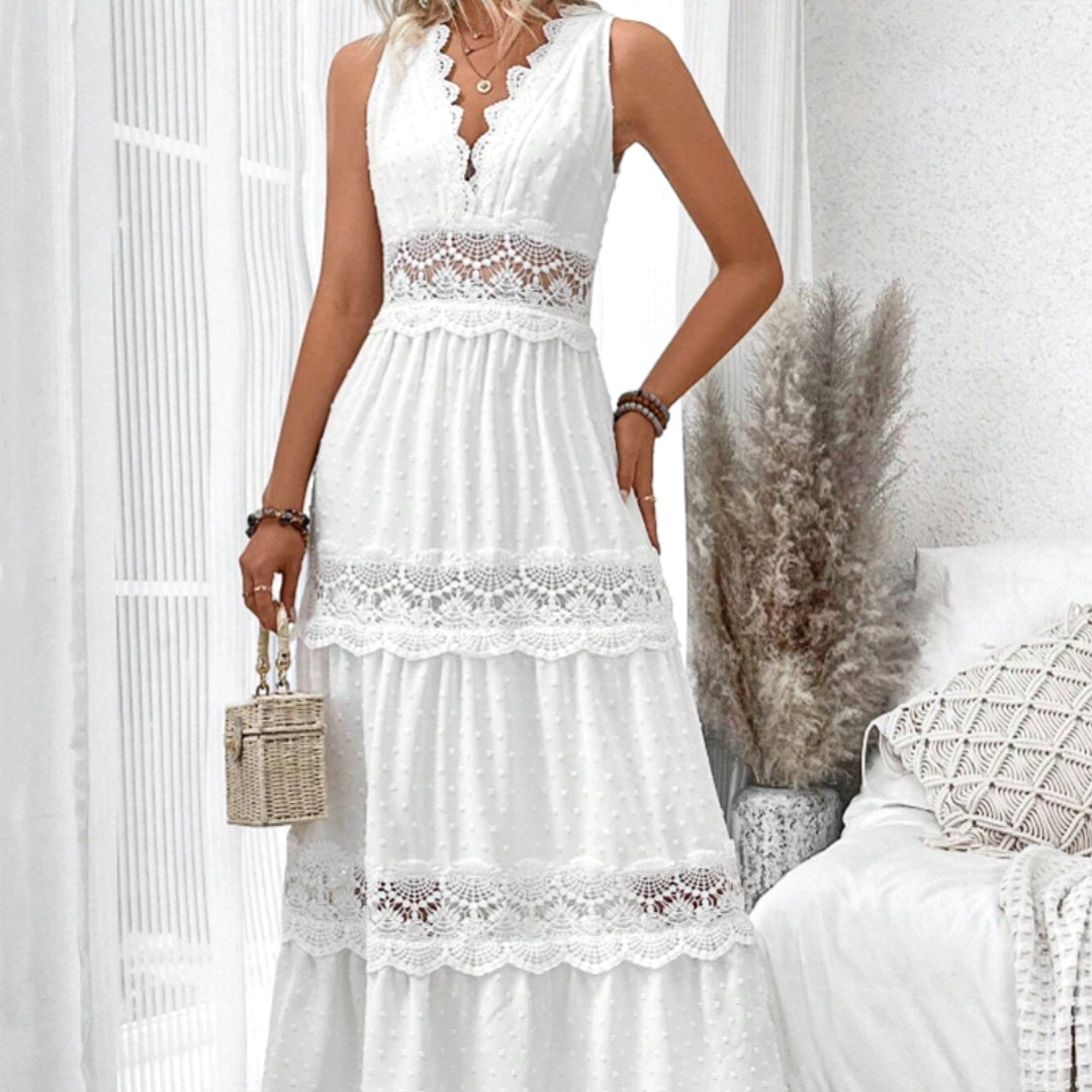 Robe Longue Blanche Dentelle Chic